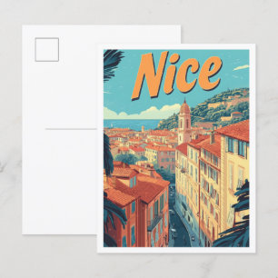 Carte Postale Illustration Nice France Art Vintage voyage