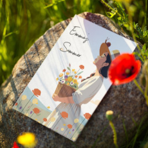 Carte Postale Illustration originale de fille de jardin personna