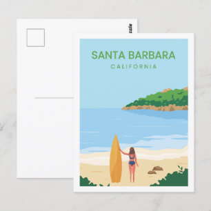 Carte Postale Illustration père Noël Barbara California Travel P