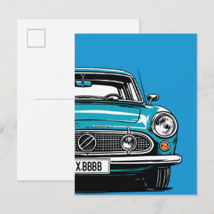Carte Postale Illustration Pop Art d'une voiture classique rétro