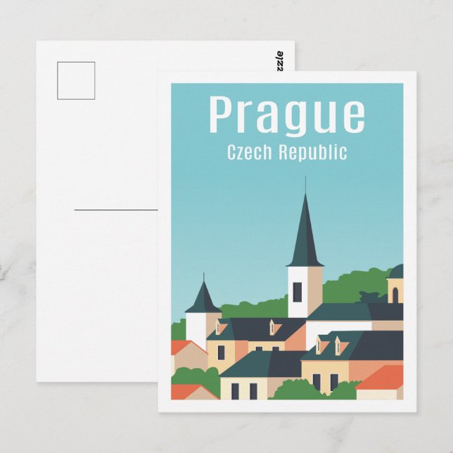 Carte Postale Illustration Prague Tchèque célèbre lieu de voyage (Devant / Derrière)