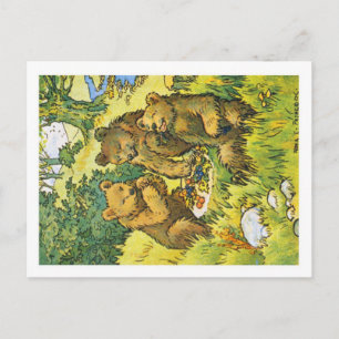 Carte Postale Illustration représentant trois ours en pique-niqu