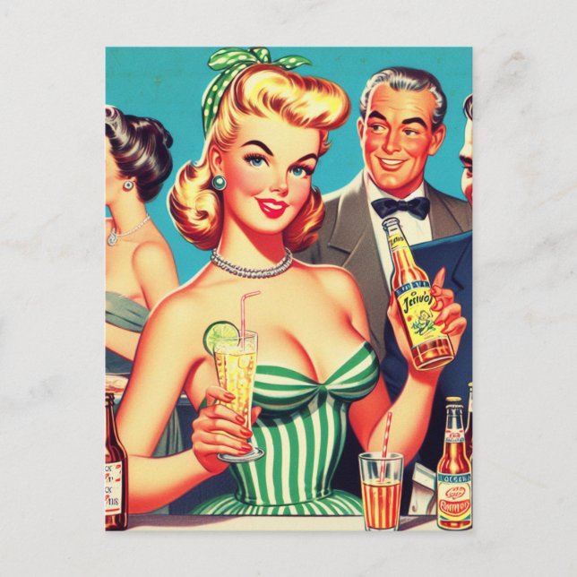 Carte Postale Illustration Retro Cocktail Party (Devant)