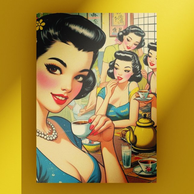Carte Postale Illustration Retro Cute Asian Girl (Créateur téléchargé)