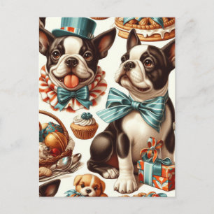 Carte Postale Illustration Retro Cute Boston Terrier