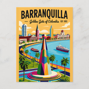 Carte Postale Illustration Rétro de Barranquilla Colombie