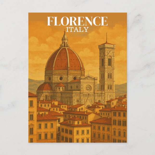 Carte Postale Illustration rétro de voyage à Florence en Italie  (Devant)