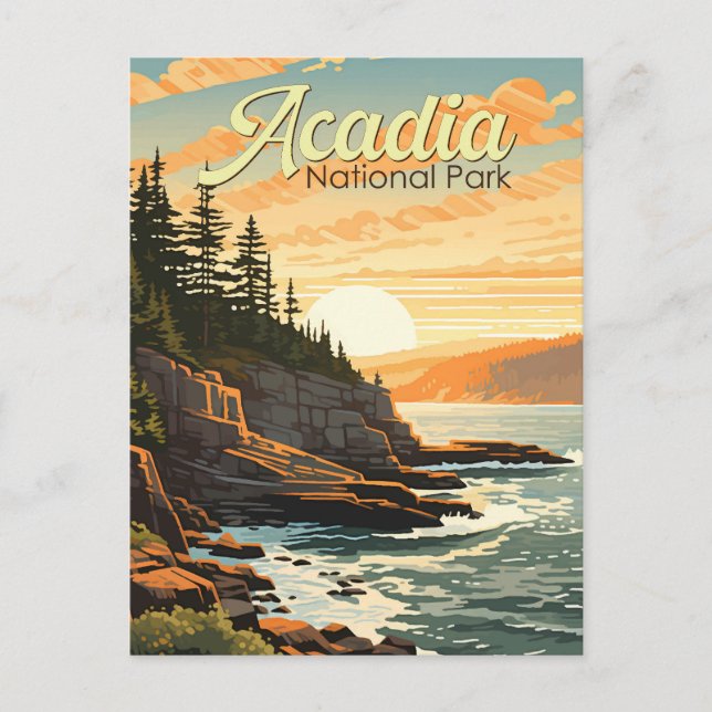 Carte Postale Illustration rétro du parc national d'Acadia (Devant)