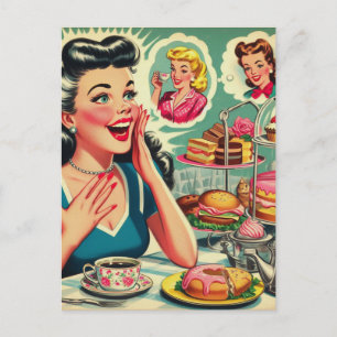Carte Postale Illustration Retro Food Cute Girl
