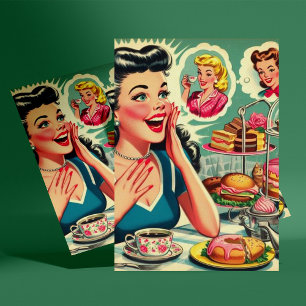 Carte Postale Illustration Retro Food Cute Girl