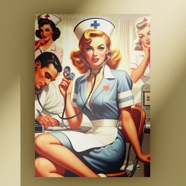 Carte Postale Illustration Retro Nurse (Créateur téléchargé)
