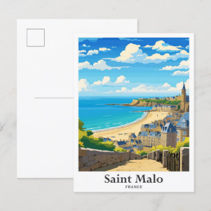 Carte Postale Illustration Saint Malo France Vintage voyage d'ar