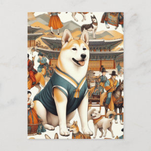 Carte Postale Illustration sans couture du chien Jindo vintage c