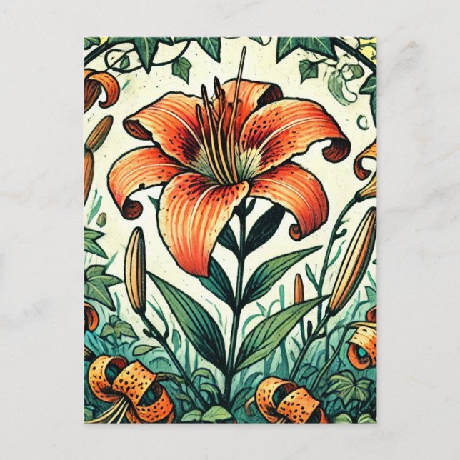 Carte Postale Illustration Tigerlily Lys tigre lys d'été (Devant)