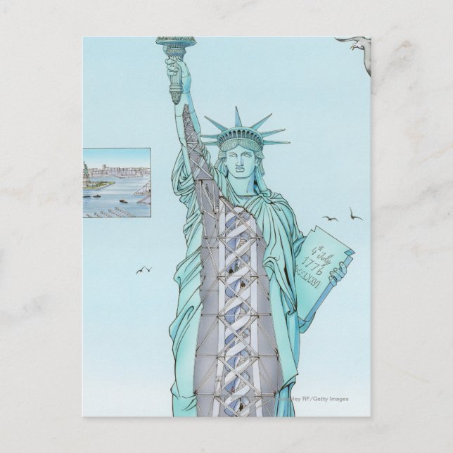 Carte Postale Illustration transversale de Statue de la Liberté (Devant)