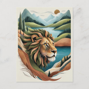 Carte Postale Illustration vibrante de lion hybride faune