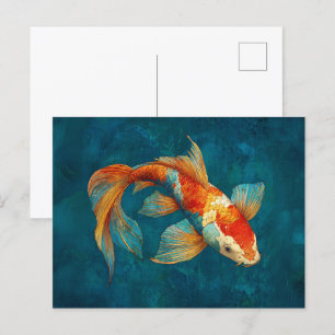 Carte Postale Illustration vibrante du poisson Koi