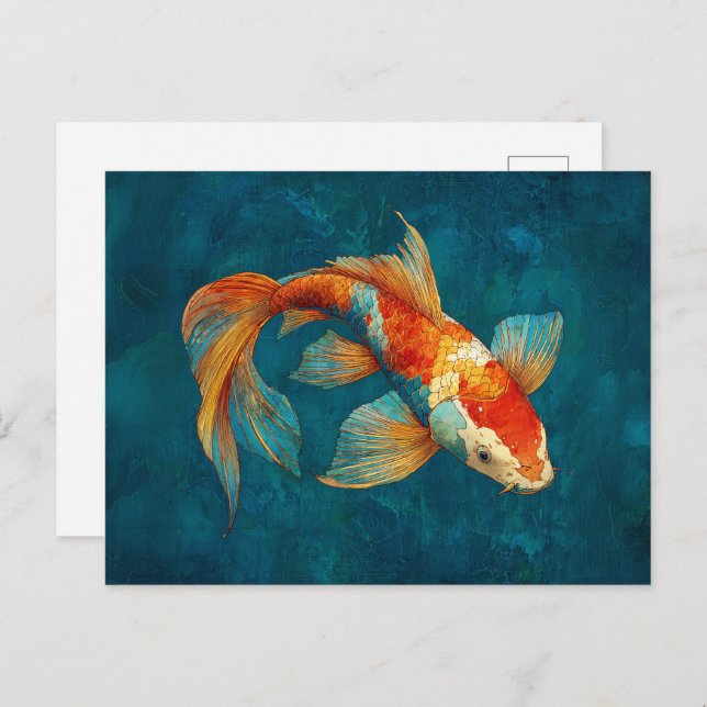 Carte Postale Illustration vibrante du poisson Koi (Devant / Derrière)