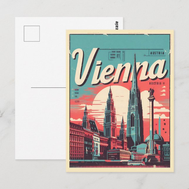 Carte Postale Illustration Vienne ville autriche cadeaux (Devant / Derrière)