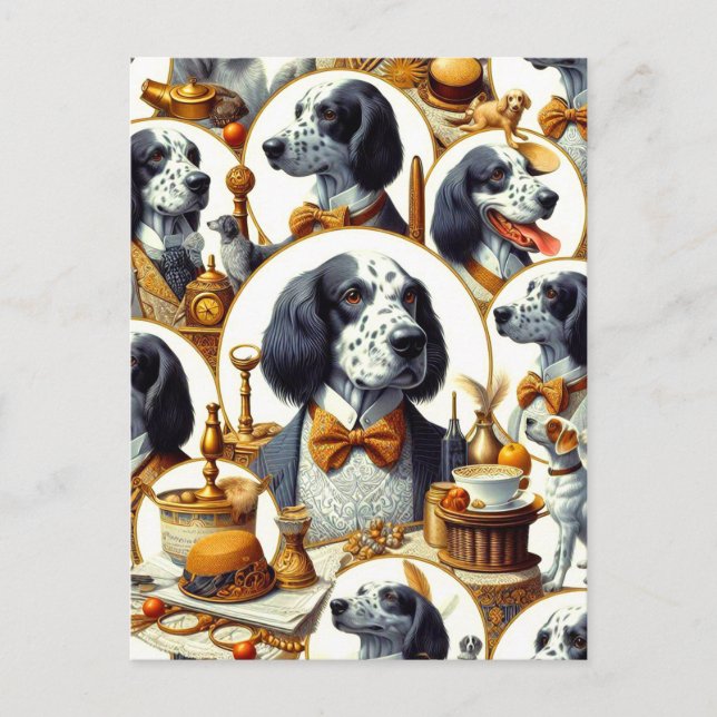 Carte Postale Illustration vintage Anglais Setter (Devant)