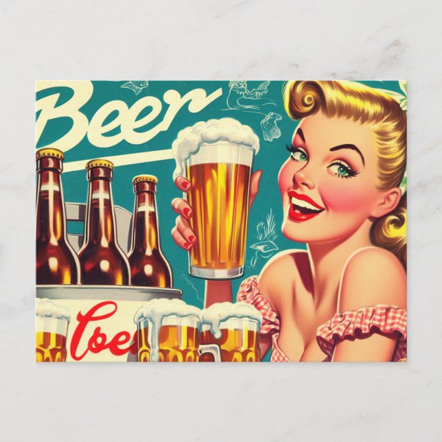 Carte Postale Illustration vintage Beer Girl (Devant)