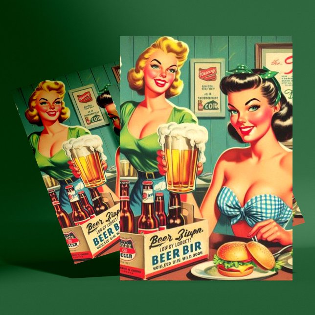 Carte Postale Illustration vintage Beer Girls (Créateur téléchargé)