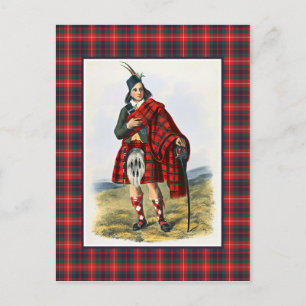 Carte Postale Illustration Vintage Clan Fraser Cadre Tartan