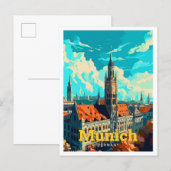 Carte Postale Illustration Vintage d'Art Voyage de Munich Allema