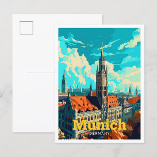 Carte Postale Illustration Vintage d'Art Voyage de Munich Allema