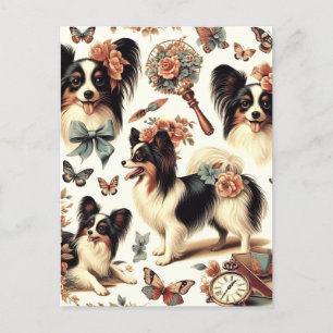 Carte Postale Illustration Vintage de chien Papillon