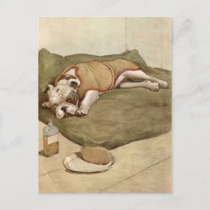 Carte Postale Illustration vintage de chiot Bulldog