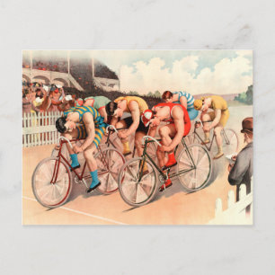 Carte Postale Illustration Vintage de course à vélo