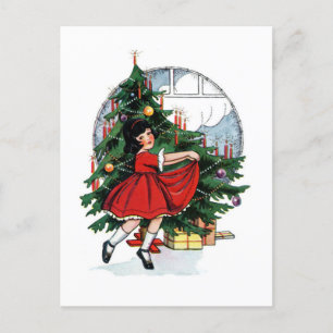 Carte Postale Illustration vintage de fille de Noël