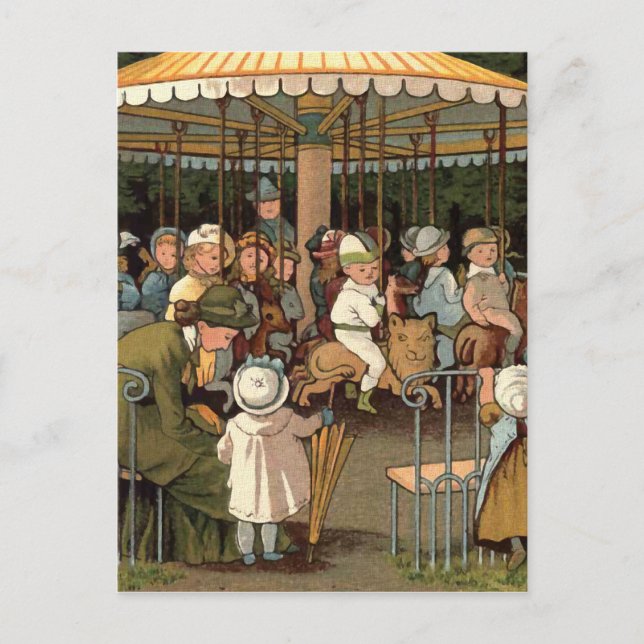 Carte Postale Illustration Vintage du carrousel (Devant)