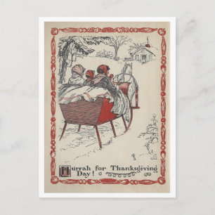 Carte Postale Illustration vintage du livre Thanksgiving Sleigh 