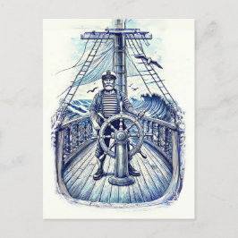 Carte Postale Illustration vintage d'un marin au gouvernail