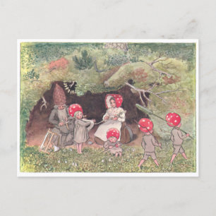 Carte Postale Illustration vintage Forêt Enfants Elsa Beskow