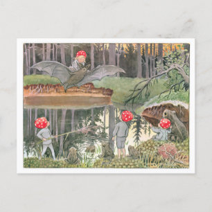 Carte Postale Illustration vintage Forêt Enfants Elsa Beskow