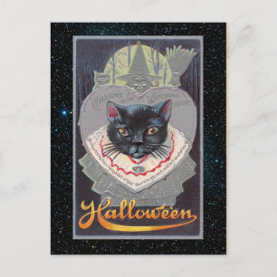 Carte Postale Illustration vintage Halloween Funnycat