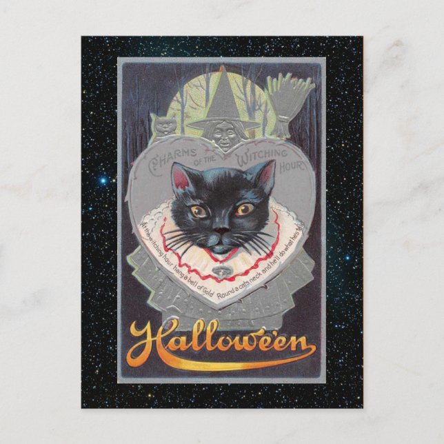 Carte Postale Illustration vintage Halloween Funnycat (Devant)