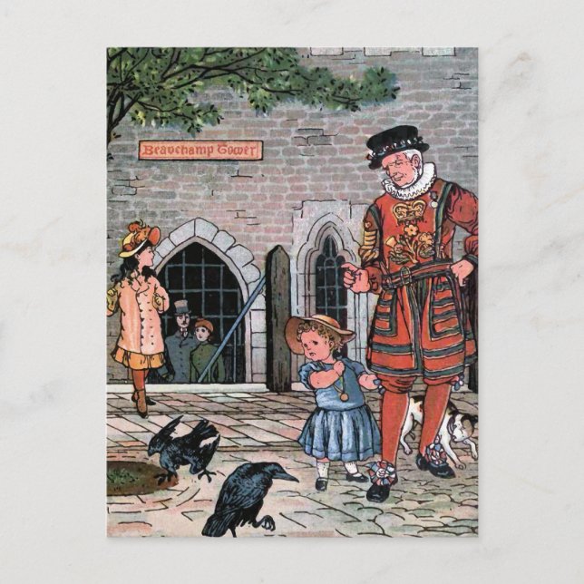 Carte Postale Illustration Vintage "Tower of London Ravens" (Devant)