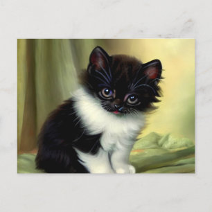 Carte Postale Illustration vintage Tuxedo Kitten