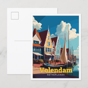 Carte Postale Illustration Vintage Volendam Pays-Bas Travel