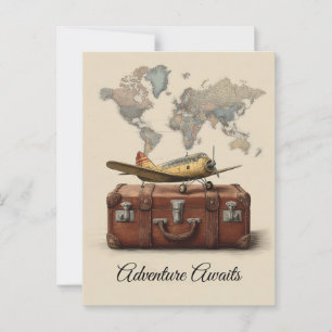 Carte Postale Illustration Vintage voyage avec plan