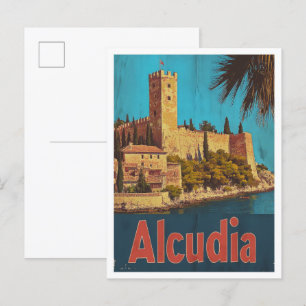 Carte Postale Illustration Vintage voyage d'Alcudia Espagne