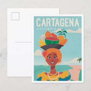 Carte Postale Illustration Vintage voyage de Carthagène Colombie