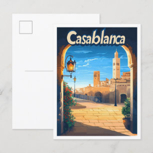 Carte Postale Illustration Vintage voyage de Casablanca Maroc