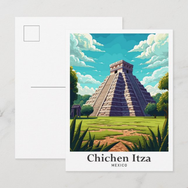 Carte Postale Illustration Vintage voyage de Chichen Itza Mexiqu (Devant / Derrière)