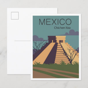 Carte Postale Illustration Vintage voyage de Chichen Itza Mexiqu