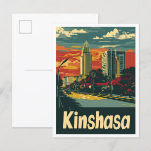 Carte Postale Illustration Vintage voyage de Kinshasa Congo